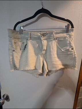 Dollhouse Cream Distressed Denim Cutoff Shorts